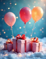 christmas card with boxes and balloons
