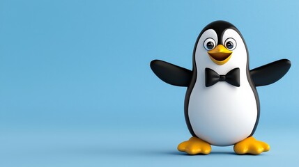 Fototapeta premium Cartoon Penguin in Bowtie Dancing Joyfully