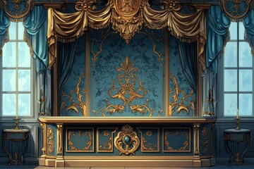 Obraz premium Ornate Rococo Room Interior With Gold Accents And Teal Walls