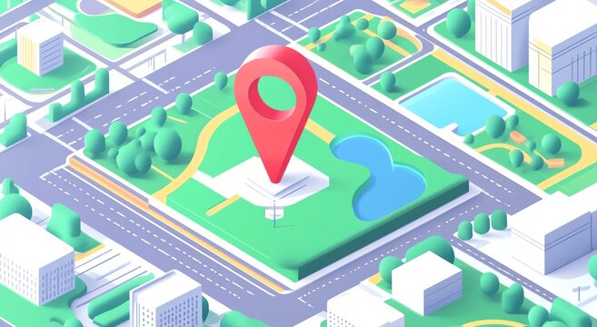 3 red map pins on a city street grid a cartoon vector