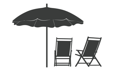 beach umbrella with chair silhouette vector