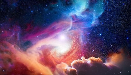 Obraz premium Stunning nebula in deep space with colorful radiance, glowing stars, and serene astronomy visuals.