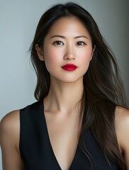 Naklejka premium Beautiful close-up portrait of a woman with radiant skin and natural makeup,cosmetic background