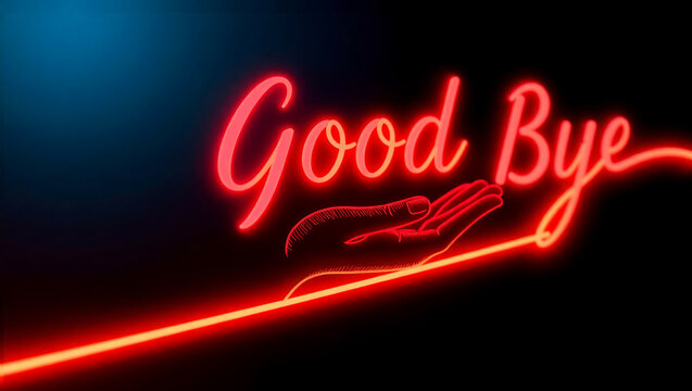 AI generative. Text of good bye design with red effect of neon glow on the dark background. 2