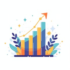 Simple Flat Logo of Upward Trending Bar Graph with Arrow – Minimalist Business Concept