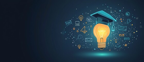 Elearning graduate certificate, lightbulb with graduation hat and education icons, online degree courses, webinar online learning, internet education, modern and clean style