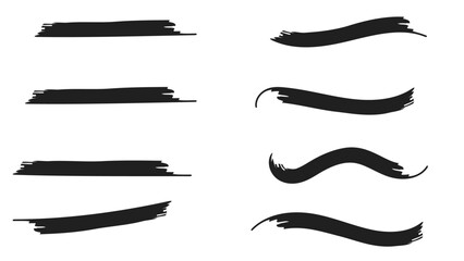 Hand drawn grunge straight and wavy brush strokes collection. Thick texture lines and bold brush strokes. Set of grunge brush paint, ink brush strokes. Vector illustration