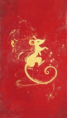 Golden rat illustrations on a vibrant red background, celebrating the Chinese New Year with festive and symbolic designs