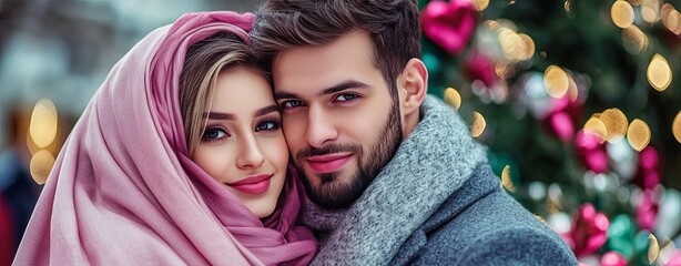 Young Arabian Couple Embracing Joyfully Together