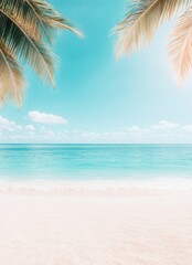 Tropical Golden Beach Background with Palm Leaves and Sunlight