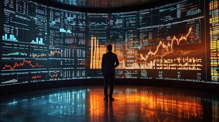 An extensive LED panel displaying daily financial data, price variations, and trading quotations is a dynamic digital representation of stock market developments. This provides crucial context for eco