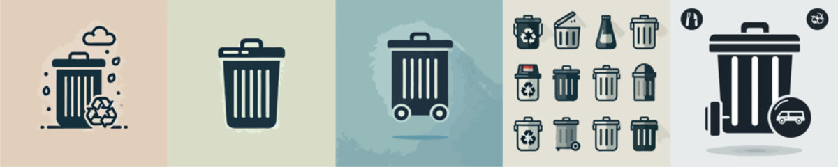 collection of trash can vector icons