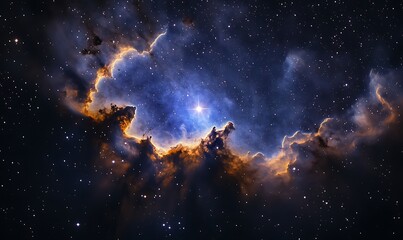 Fototapeta premium Cosmic nebula with bright star at center, swirling gas clouds.