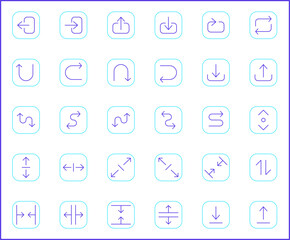 Simple Set of arrows Related Vector Line Icons. Vector collection of basic, infographic, navigation, direction, chevron, cursors, selection and design elements symbols or logo element.