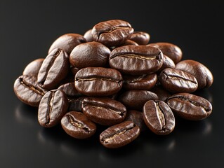 Obraz premium Close-Up of Roasted Coffee Beans with Ultra Grainy Texture and Deep Focus, A Rich, Earthy, and Warm Visual Representation of Freshly Roasted Coffee