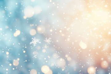 Obraz premium Abstract winter background with falling snowflakes and bokeh lights, creating a magical, festive atmosphere.