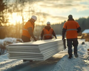 Construction Workers Teamwork Lifting Heavy Materials In Unison, Teamwork, Collaboration, Effort, Construction, Industry, Building, Workers, Crew, Lifting, Unison, Safety, Hard Work, Strength
