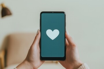 Hand Holding Smartphone with Heart Symbol on Screen in Cozy Setting