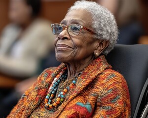 Elderly Woman in Wheelchair at Diverse Library Book Club Promoting Inclusivity and Intellectual Engagement for Seniors, Celebrating Intergenerational Learning and Diverse Perspectives in Community