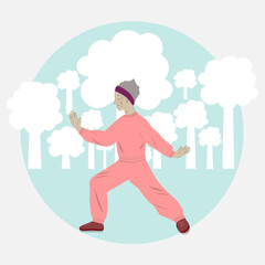Elderly woman doing exercise, Tai Chi