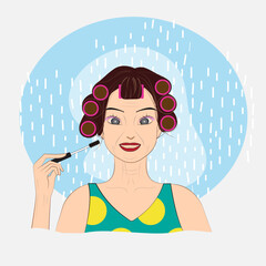 Senior woman put on make up her face