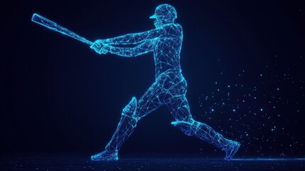Fototapeta premium Digital Baseball Player Hitting Swing in Wireframe Style