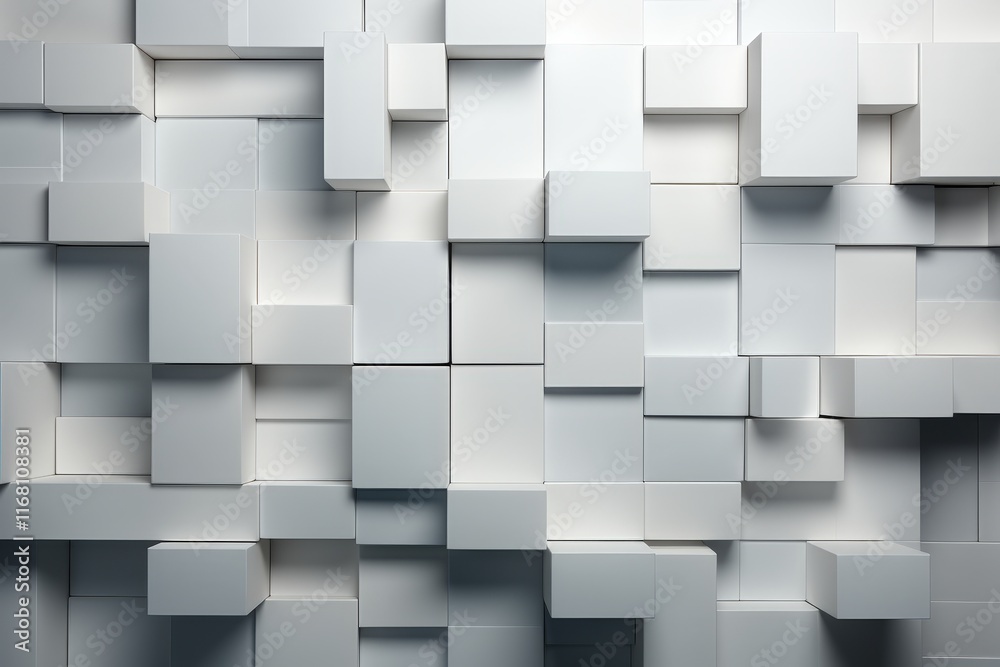 Poster Various 3D blocks neatly organized to create an abstract wall pattern with depth and texture, perfect for creative design projects and backgrounds