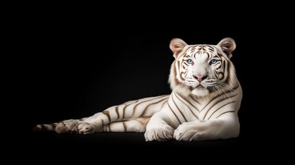 Fototapeta premium Majestic white tiger in studio animal portrait black background close-up wildlife photography
