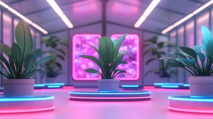 Fototapeta premium neon plants futuristic room interior - futuristic/sci-fi design