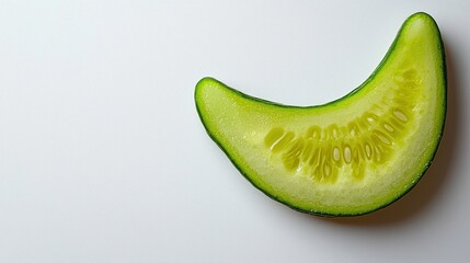 A crescent shaped slice of fresh green cucumber