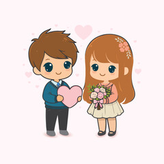 A cute loving couple on pink background