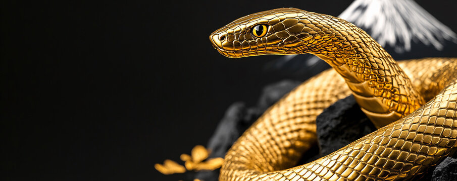 Top-down image of a golden snake wrapping around Mount Fuji.