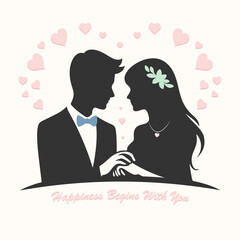 Silhouette of a couple on beige background