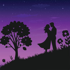 Silhouette of a couple on night background