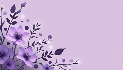 Purple flowers and leaves on pastel lavender background