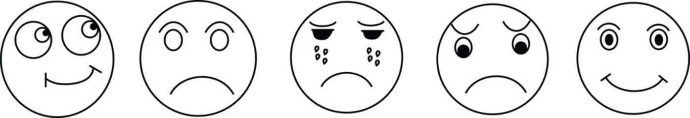 Obraz premium Illustration set of icons are smiling, sad, angry, crying, flat white background