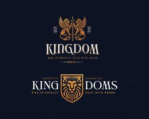Fototapeta premium luxury unique majestic king golden winged lion logo for business company