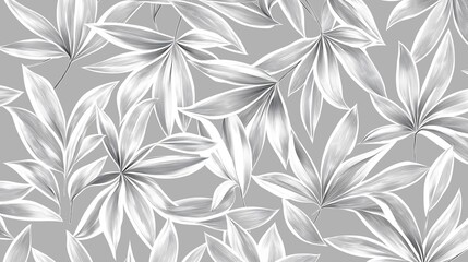 Stylish Gray and White Tropical Leaves Seamless Pattern for Modern Design Projects