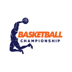 Basketball logo design. Silhouette of basketball player jump for the slam dunk vector Illustration