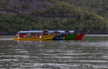 colorful old boats on the river in asia thailand