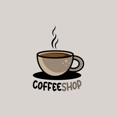 Cartoon illustration of coffee cup. Coffee shop logo cup icon design template.