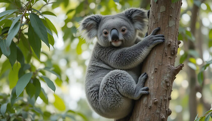 Fototapeta premium Adorable Koala Bear on a Eucalyptus Tree in Australia