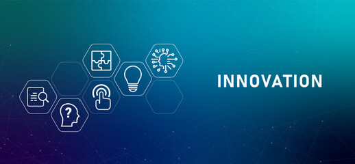 Innovation gradients header illustration concept innovative idea strategy plan future impact company strategic research and technology for business new invention