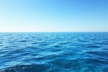 Ocean view with rippling waves, clear blue sky in the background. Minimalistic nature concept emphasizing tranquility and open space, Ai generative