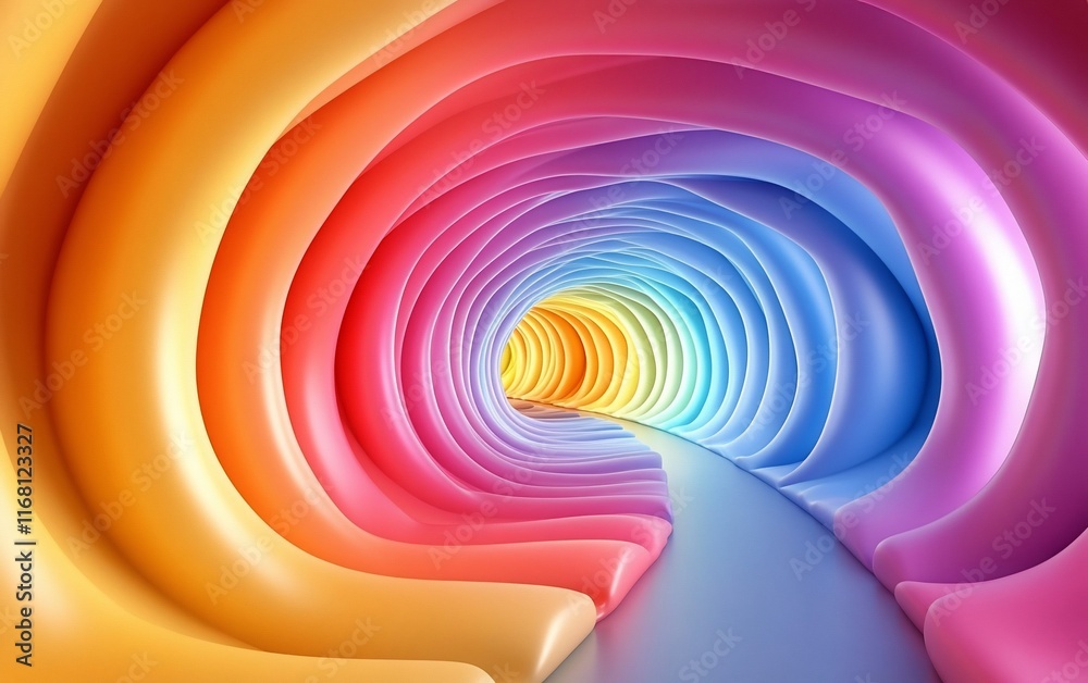 Poster Colorful abstract tunnel with soft curves.