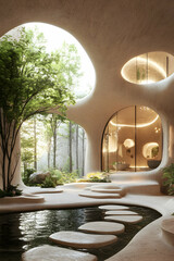 Fototapeta premium Serene Sanctuary: A Modern Oasis Blending Nature and Architecture