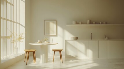 Bright minimalist kitchen interior with natural light serenity