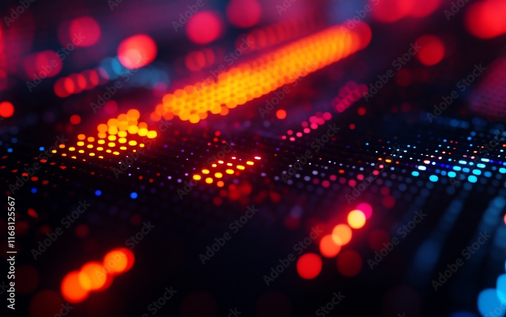 Poster abstract glowing digital circuit with blur.