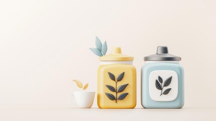 Fair-trade tea packaging, vibrant designs with ethical sourcing highlights, 3D illustration