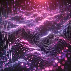 abstract sea of purple energy, lit up with purple and pink lights lined throughout the sea, moving endlessly